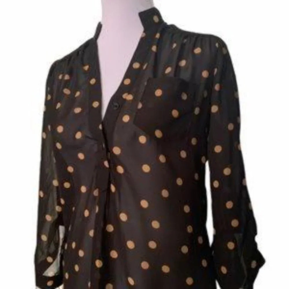 Ali & Kris Black/ Tan Sheer Polka Dot Top Size: S - Picture 4 of 6
